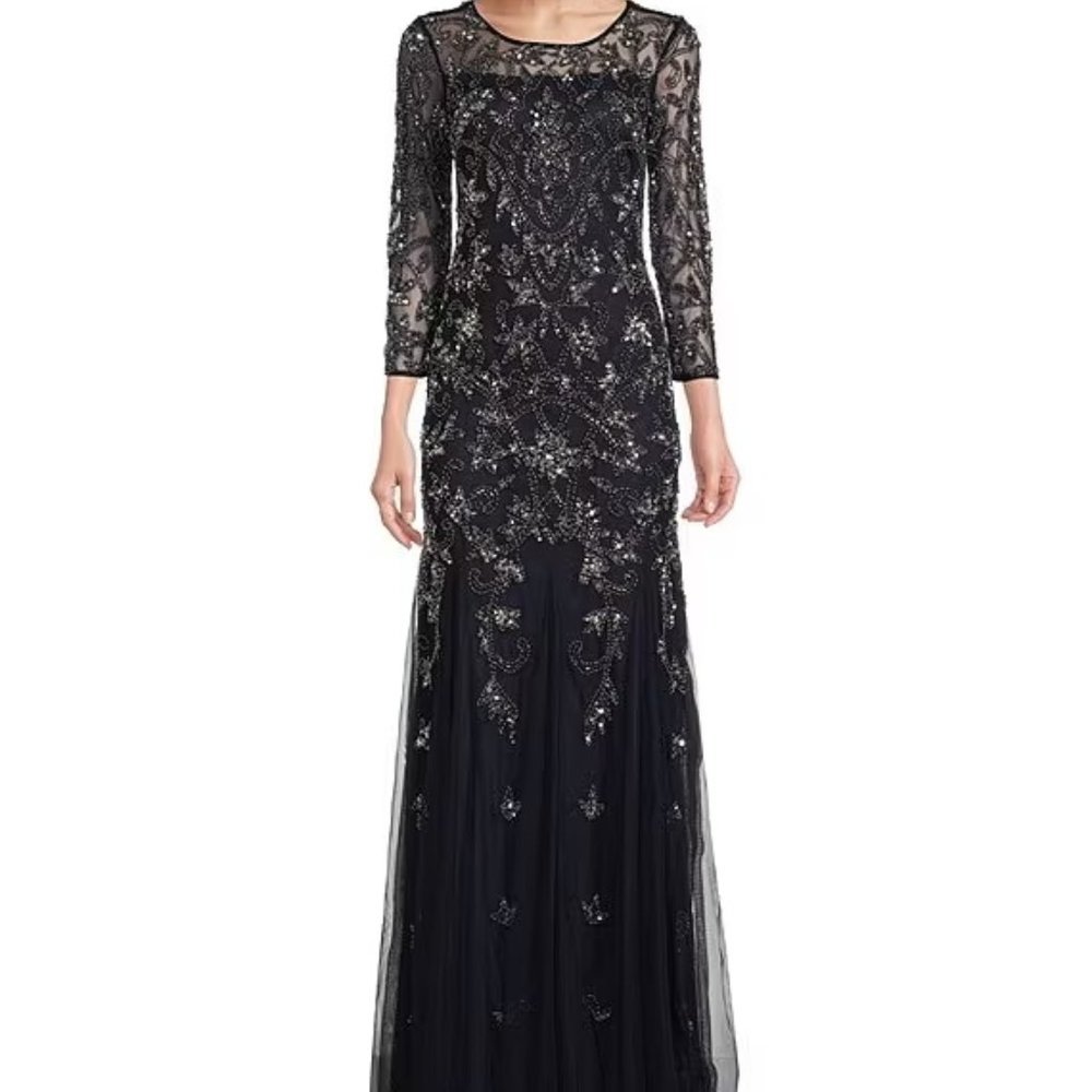 Adrianna Papell midnight beaded floor length gown size 20W